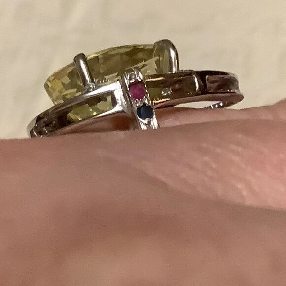 𝅺sterling SILVER 929 CITRINE/EMERALD/RUBY/BLUE SAPPHIRE WOMAN RING SIZE US 7.25 - Picture 2 of 9